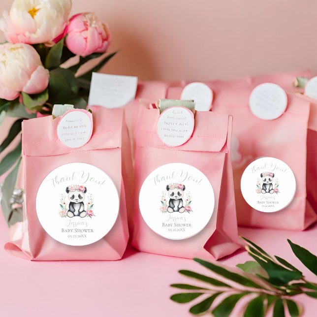 Sticker Rond Bébé Panda Peonies Jungle Baby shower Merci (Express gratitude with Baby Panda & Boho Peony Jungle Stickers!)