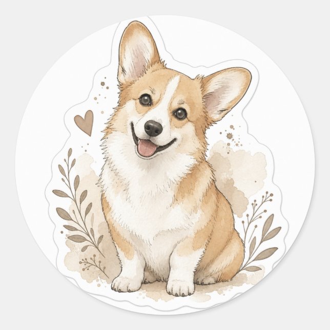 Sticker Rond Bébé poilu : Corgi (Devant)