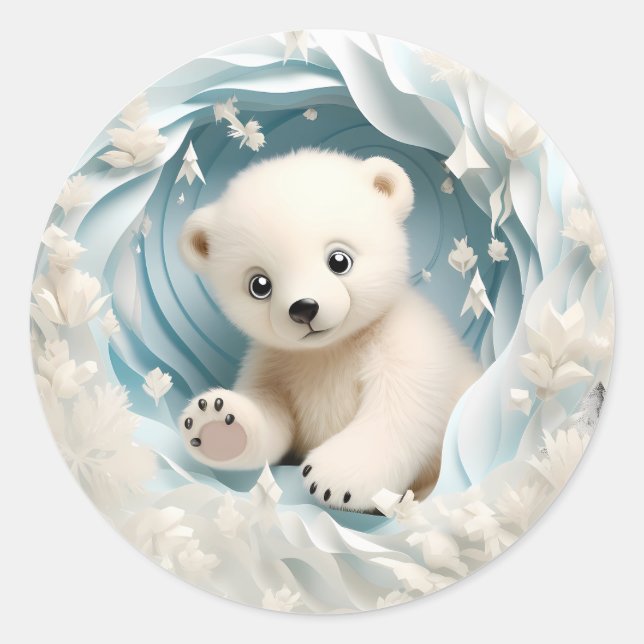 Sticker Rond Bébé Polar Ours Noël (Devant)