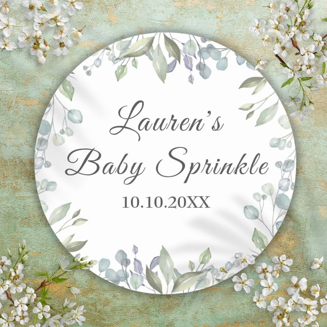 Sticker Rond Bébé Poussière de Verdure de Pays (Country Greenery Baby Sprinkle Classic Round Sticker)