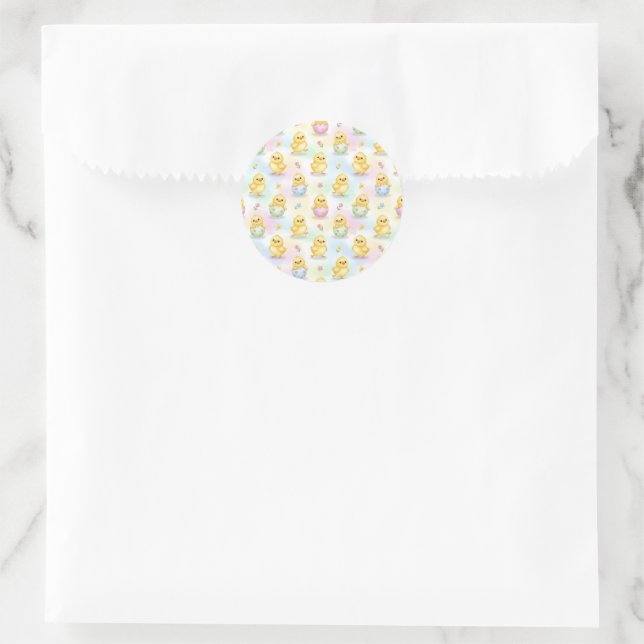 Sticker Rond Bébé Poussin Mignon Aquarelle Pâques (Sac)