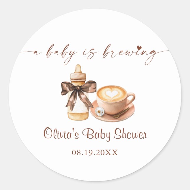 Sticker Rond Bébé prépare du café Baby Shower (Devant)