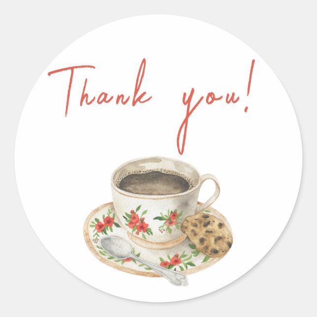 Sticker Rond Bébé prépare du café Merci (Devant)