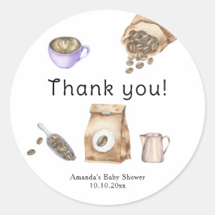 Sticker Rond Bébé prépare du café Merci