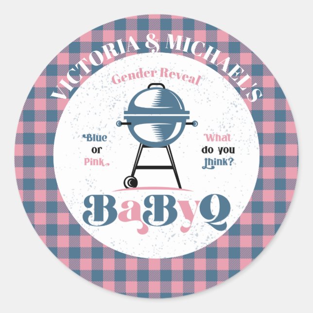 Sticker Rond Bébé Q Barbecue Genre Révéler Douche (Devant)