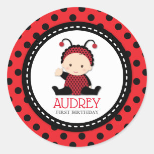 Sticker Rond Bébé Red Ladybug premier Baby shower d'anniversa
