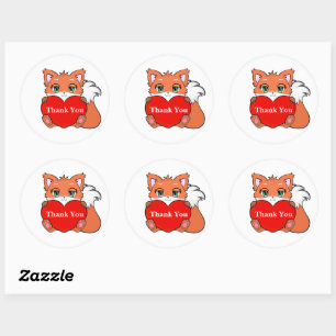 Sticker Rond Bébé renard mignon avec un cœur merci