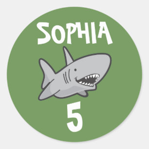 Sticker Rond Bébé requin Piscine verte Anniversaire