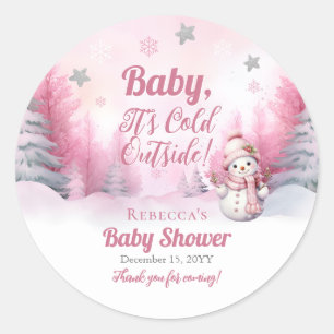 Sticker Rond Bébé rose C'est froid dehors Baby shower de fille 