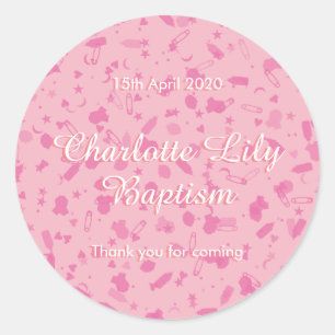 Sticker Rond Bébé rose Confetti Baptême Christening Favoriser