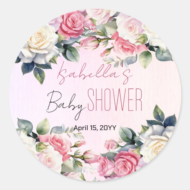 Sticker Rond Bébé rose en Fleur Baby shower Floral (Devant)
