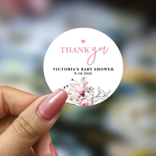 Sticker Rond Bébé rose floral dans le Baby shower en fleur (Créateur téléchargé)