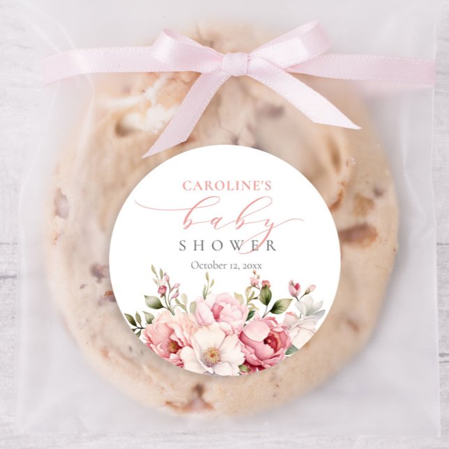Sticker Rond Bébé rose Floral En Fleur Baby shower Fille (Créateur téléchargé)