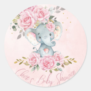 Sticker Rond Bébé rose floral mignon Eléphants Twins Baby showe