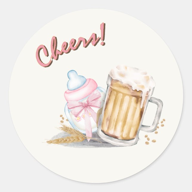 Sticker Rond Bébé rose mignonne Bouteille de lait Bière Partie  (Devant)