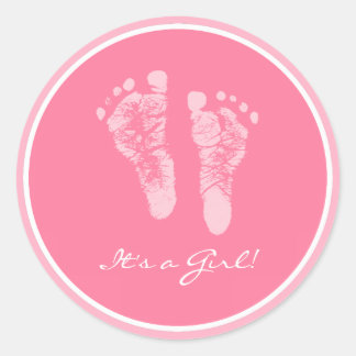 Sticker Rond Bébé rose mignonne Empreintes C'est un Baby shower