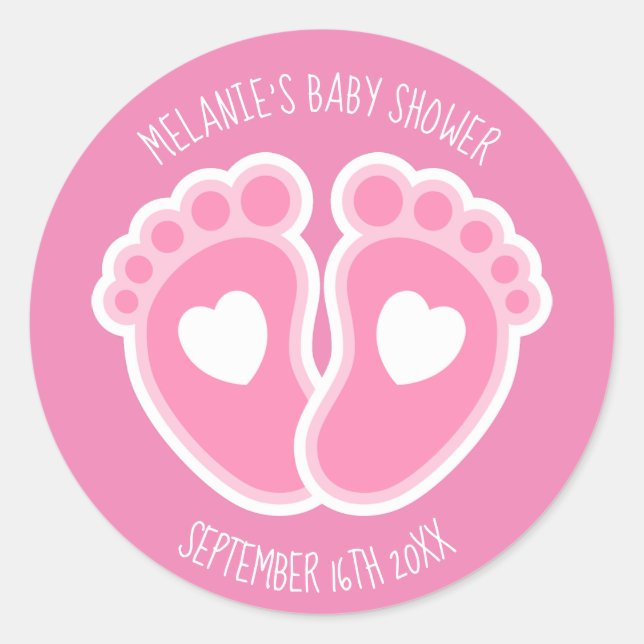 Sticker Rond Bébé rose mignonne Pieds Custom Baby shower fille (Devant)