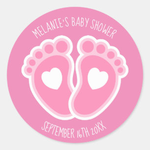 Sticker Rond Bébé rose mignonne Pieds Custom Baby shower fille