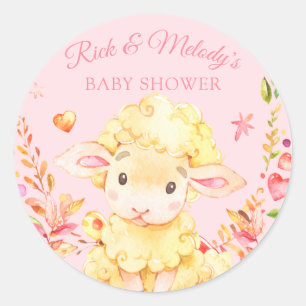 Sticker Rond Bébé rose mouton / Agneau Baby shower de fille r