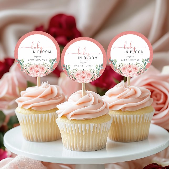 Sticker Rond Bébé rose pâle dans douche fleurie (Créateur téléchargé)