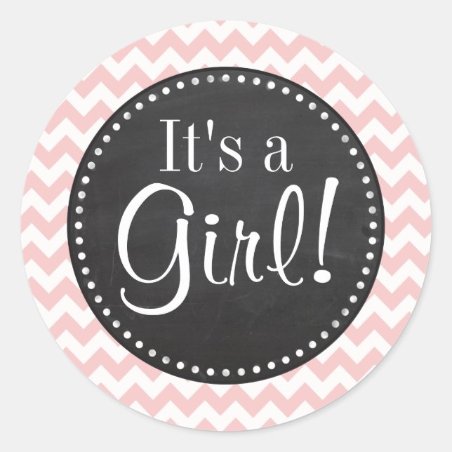Sticker Rond Bébé rose, rayures Chevron Rose clair; Chalk (Devant)