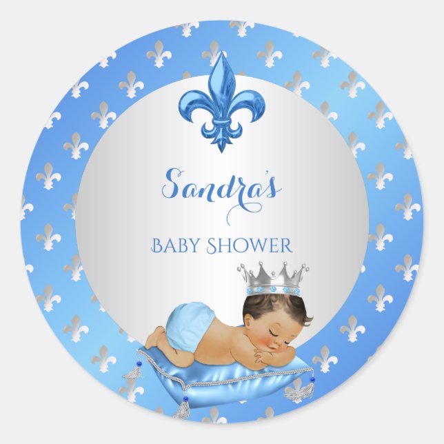 Sticker Rond Bébé Royal Bleu & Oreiller Argenté (Devant)