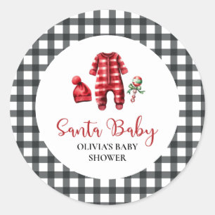 Sticker Rond Bébé Santa Bébé Shower de Noël