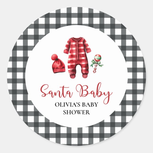 Sticker Rond Bébé Santa Bébé Shower de Noël (Devant)