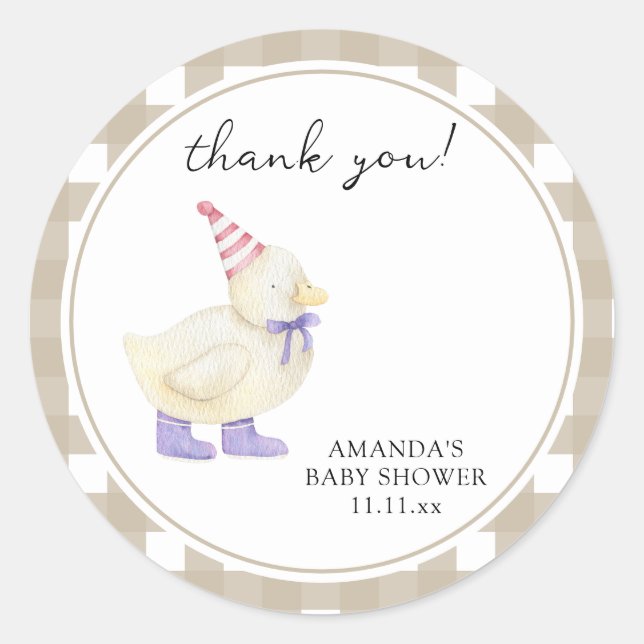 Sticker Rond Bébé Shower Canard Chanceux  (Devant)