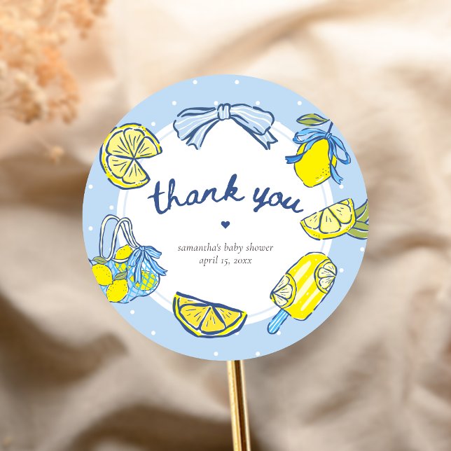 Sticker Rond Bébé Shower Faites-vous Presser comme un Citron (We can't wait to Squeeze you Lemon Baby Shower Sticker)