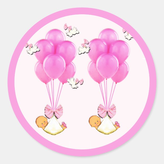 Sticker Rond Bébé Shower Filles Jumelles (Devant)