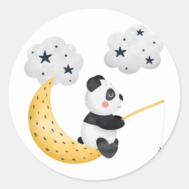 Sticker Rond Bébé Shower Twinkle Twinkle Panda Mignon Aquarelle (Devant)