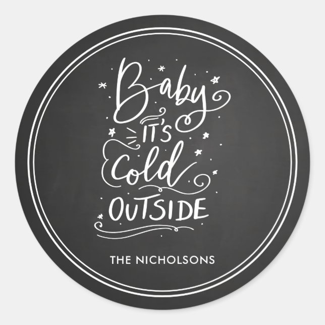 Sticker Rond Bébé Son Froid Chalkboard Blanc Script (Devant)