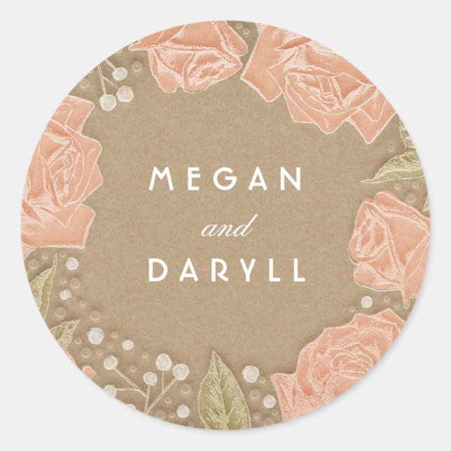 Sticker Rond Bébé souffle et Rose bouquet Mariage (Devant)