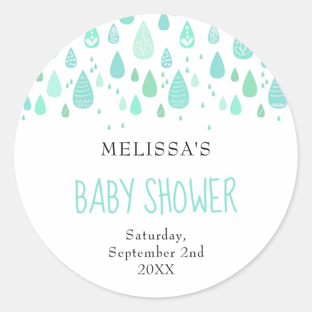 Sticker Rond Bébé sous la pluie Baby Shower / Sprinkle (Devant)