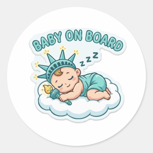 Sticker Rond Bébé Statue de la Liberté endormi (Devant)