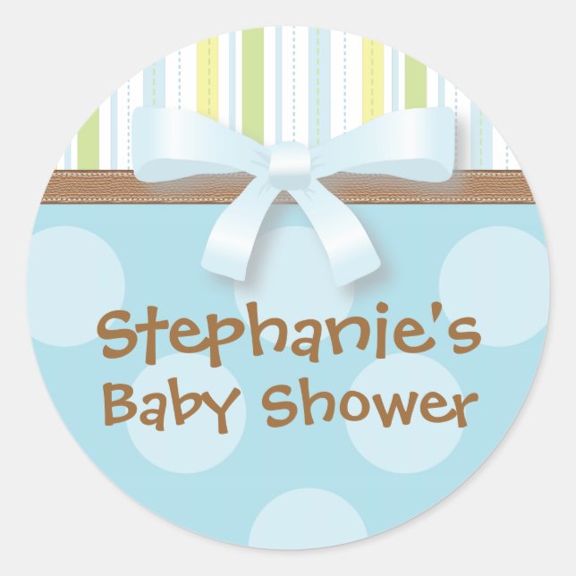 Sticker Rond Bébé Stripes Garçon + Pots Bleu Vert Faveur Sticke (Devant)