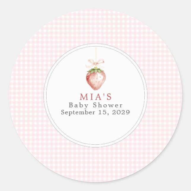 Sticker Rond Bébé Sucré Coquette Gingham à la Fraise  (Devant)