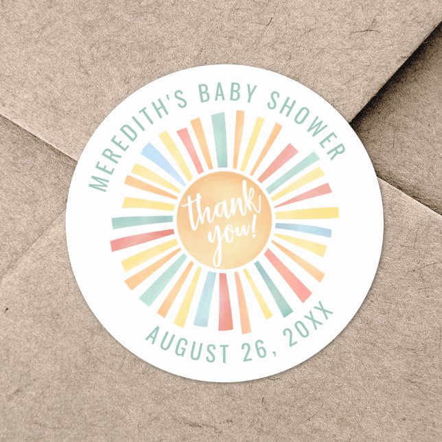 Sticker Rond Bébé Sun Boho : Célébration de Naissance (Sun Boho Baby Shower Classic Round Sticker)