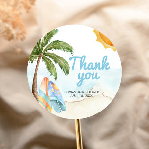 Sticker Rond Bébé sur la plage à bord Baby Shower