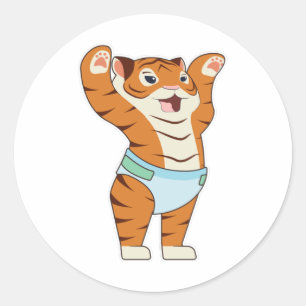 Sticker Rond Bébé tigre avec sous-vêtements