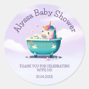Sticker Rond Bébé Unicorne Temps de bain   BABY SHOWER
