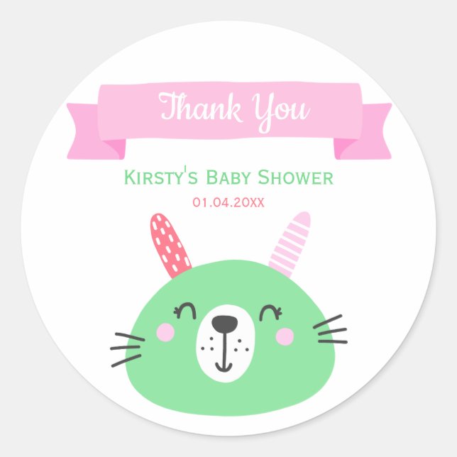 Sticker Rond Bébé vert| Merci Baby shower (Devant)