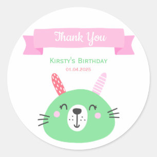 Sticker Rond Bébé vert mignon lapin ANNIVERSAIRE DE ENFANT