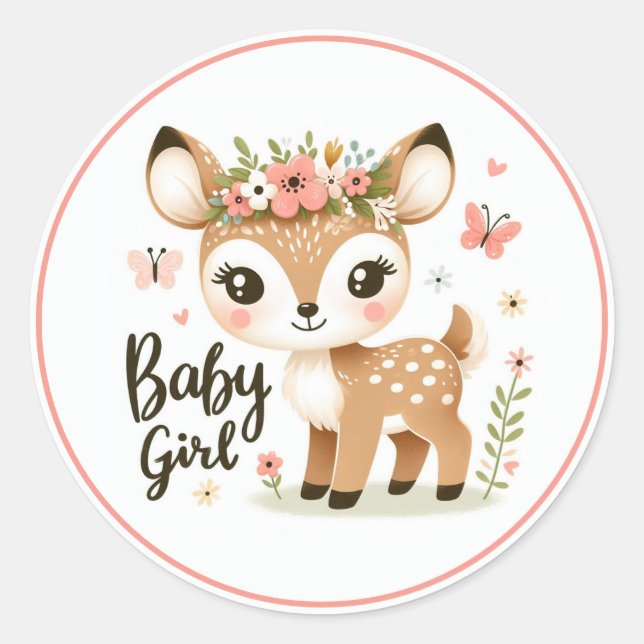 Sticker Rond Bébée mignonne Fête avec papillons et fleurs (Devant)