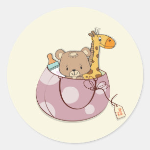 Sticker Rond Bébés Animaux Baby Shower