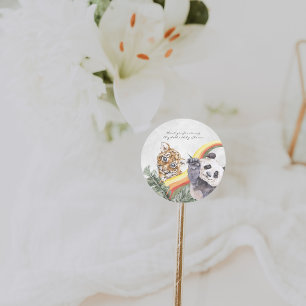 Sticker Rond Bébés Animaux de la Jungle Tropicale   Baby Shower