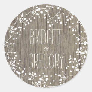 Sticker Rond Bébé's Breath Rustic Wood Mariage
