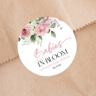 Sticker Rond Bébés En Fleur Rose Rose Baby shower Floral Twins