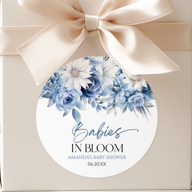 Sticker Rond Bébés en fleurs Fête de naissance multiples Bleu F (Créateur téléchargé)